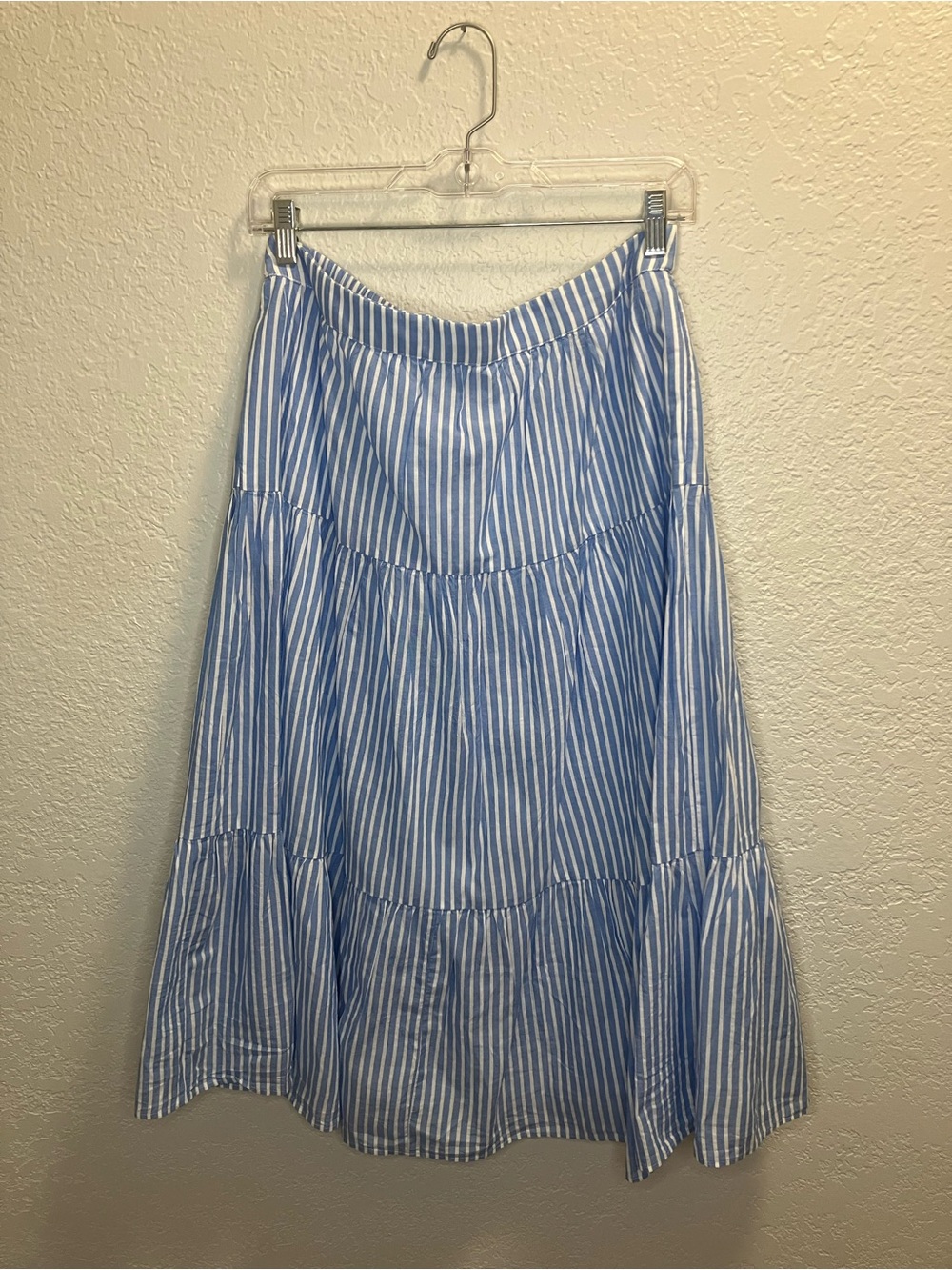 Cotton Striped Tiered Midi Skirt
